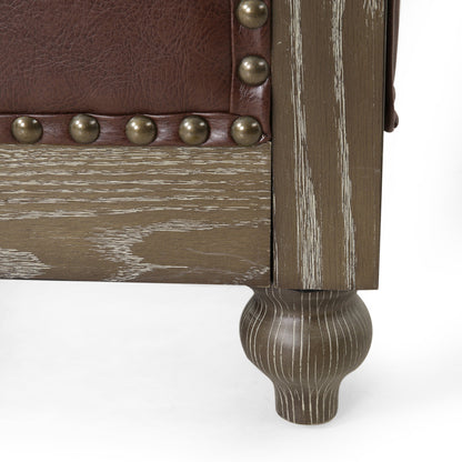 78.75'' PU Leather 3-Seater Sofa with Wooden Legs and Stylish Rivet Detailing