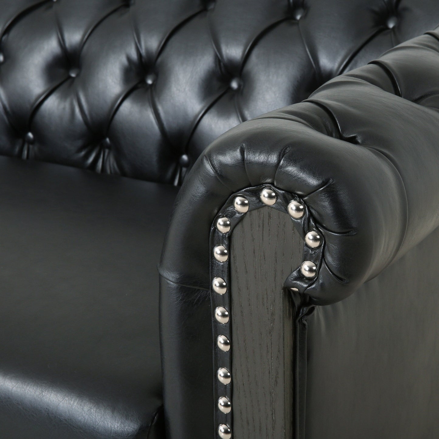 78.75'' PU Leather 3-Seater Sofa with Wooden Legs and Stylish Rivet Detailing