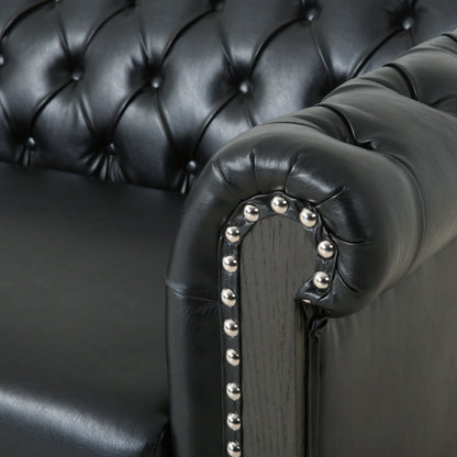 78.75'' PU Leather 3-Seater Sofa with Wooden Legs and Stylish Rivet Detailing