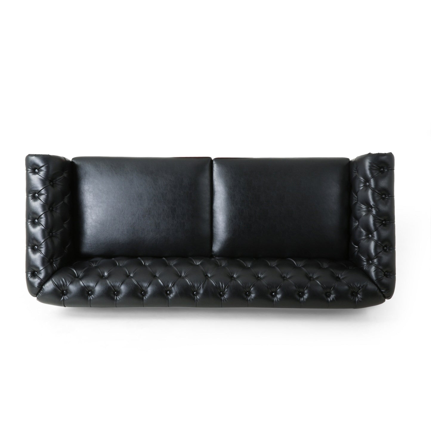 78.75'' PU Leather 3-Seater Sofa with Wooden Legs and Stylish Rivet Detailing