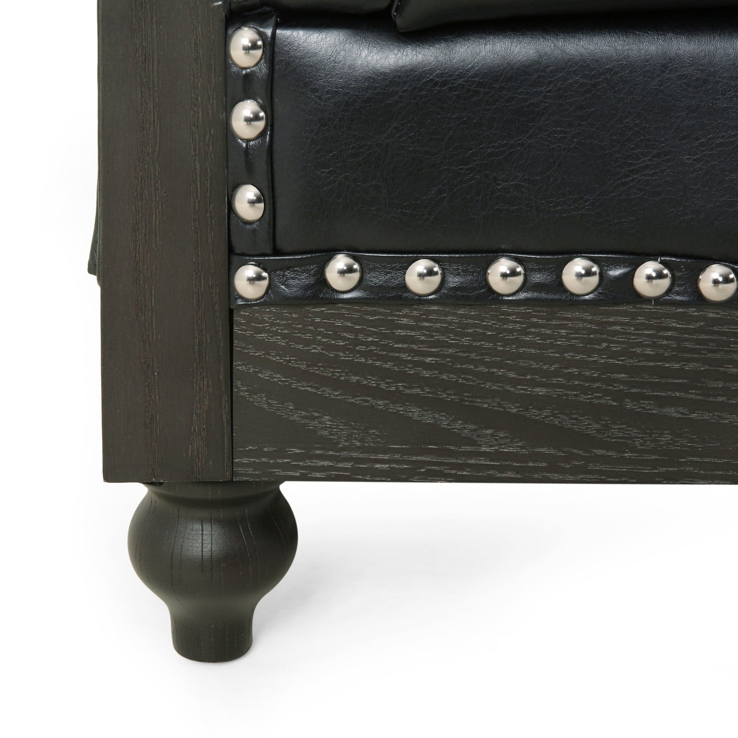 78.75'' PU Leather 3-Seater Sofa with Wooden Legs and Stylish Rivet Detailing