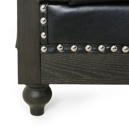 78.75'' PU Leather 3-Seater Sofa with Wooden Legs and Stylish Rivet Detailing