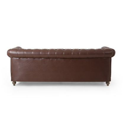 78.75'' PU Leather 3-Seater Sofa with Wooden Legs and Stylish Rivet Detailing