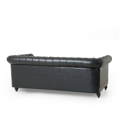78.75'' PU Leather 3-Seater Sofa with Wooden Legs, Rivet Detailing, and Adjustable Backrest