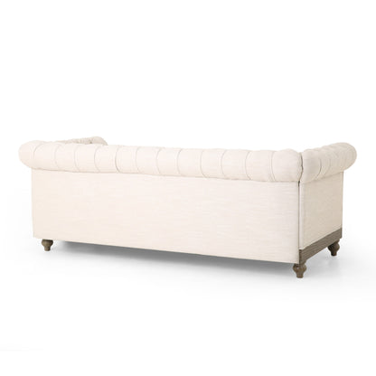 78.75'' PU Leather 3-Seater Sofa with Wooden Legs, Rivet Detailing, and Adjustable Backrest
