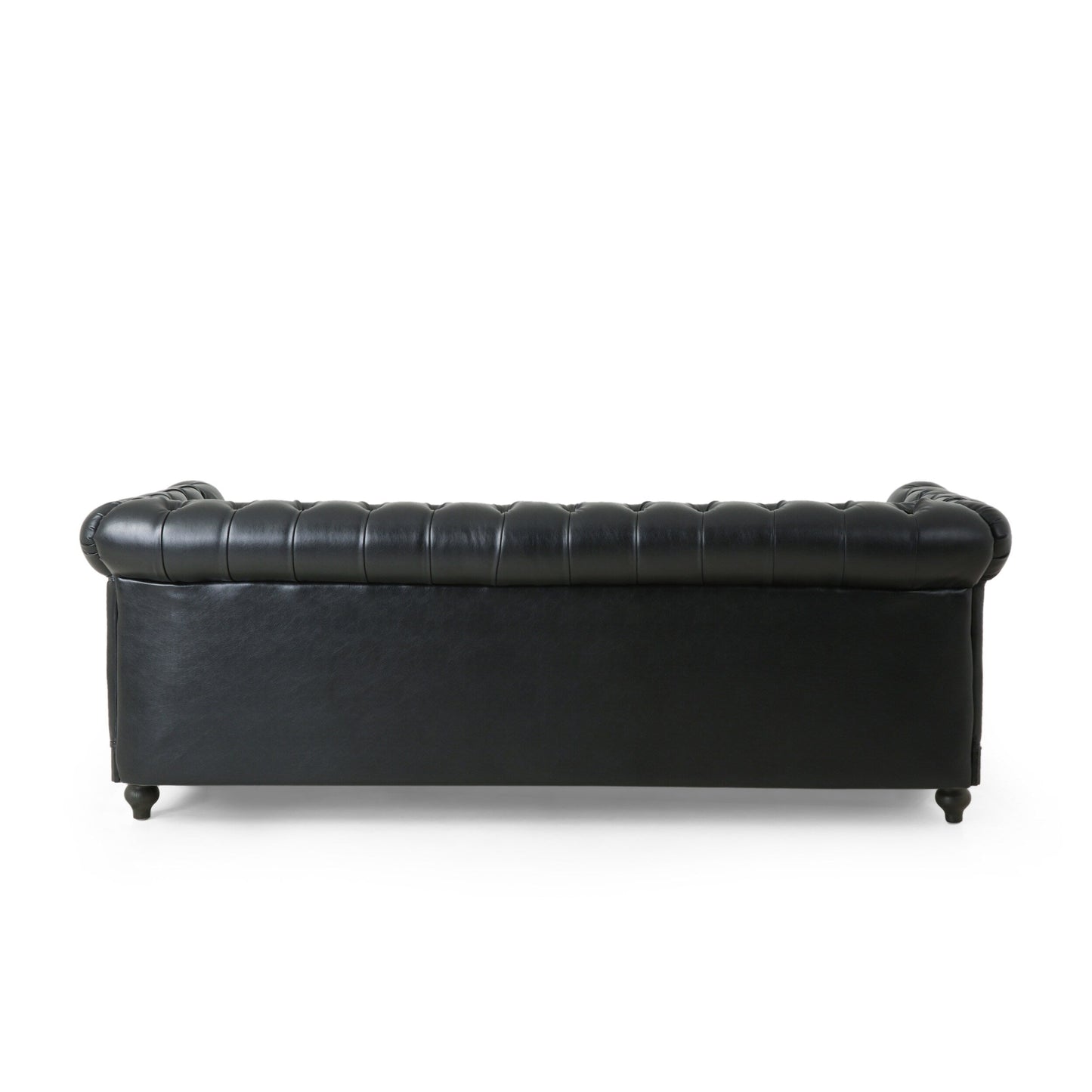 78.75'' PU Leather 3-Seater Sofa with Wooden Legs, Rivet Detailing, and Adjustable Backrest
