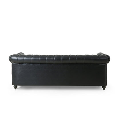 78.75'' PU Leather 3-Seater Sofa with Wooden Legs, Rivet Detailing, and Adjustable Backrest
