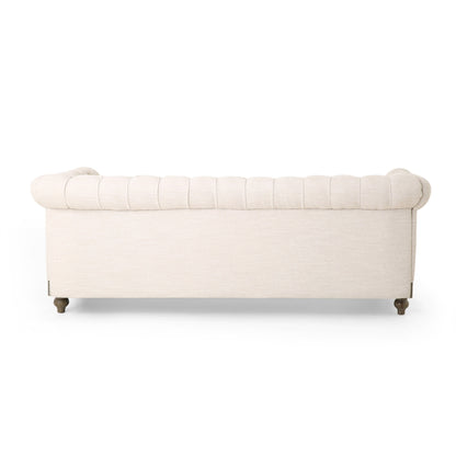 78.75'' PU Leather 3-Seater Sofa with Wooden Legs, Rivet Detailing, and Adjustable Backrest