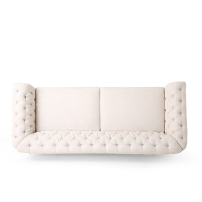 78.75'' PU Leather 3-Seater Sofa with Wooden Legs, Rivet Detailing, and Adjustable Backrest