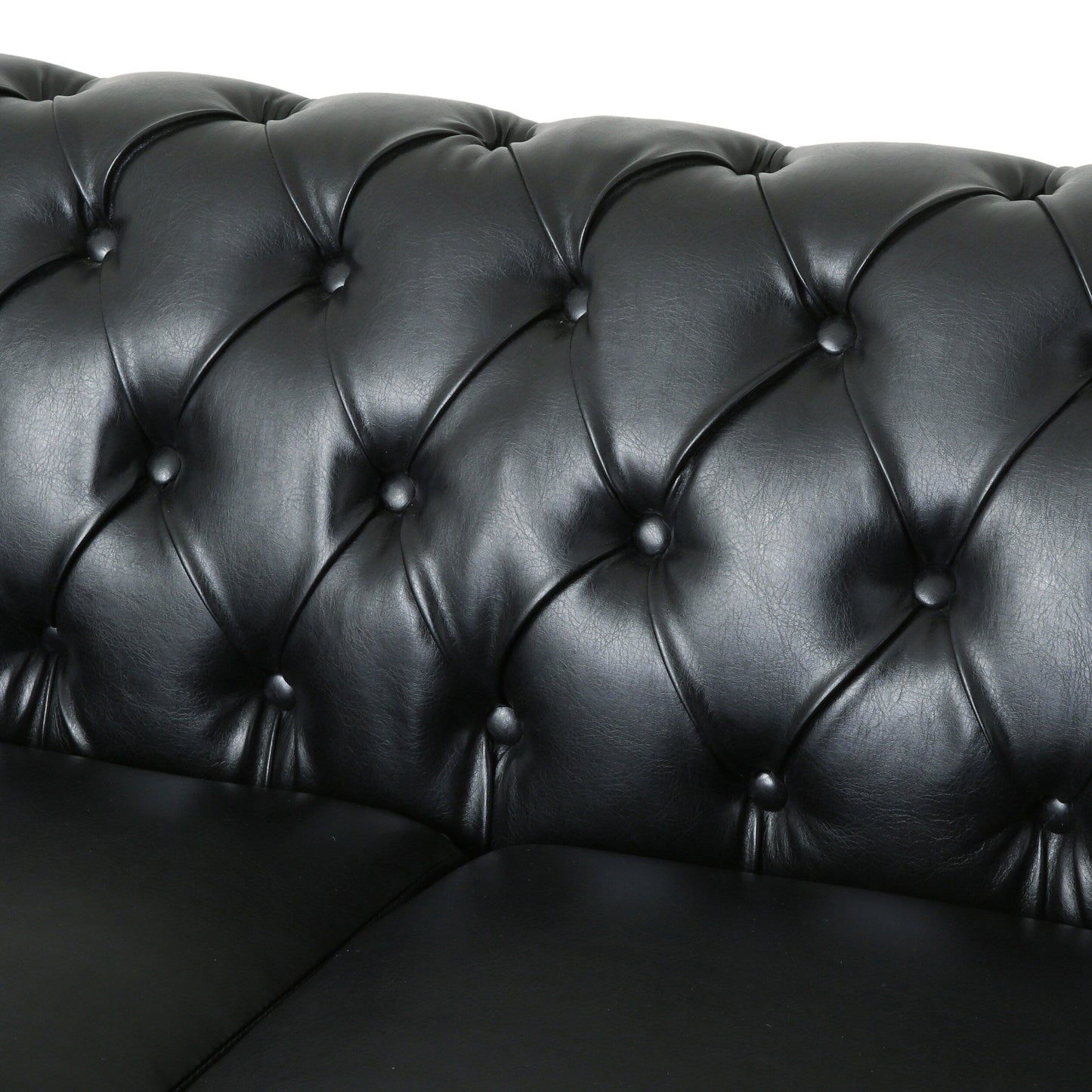78.75'' PU Leather 3-Seater Sofa with Wooden Legs, Rivet Detailing, and Adjustable Backrest
