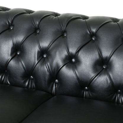 78.75'' PU Leather 3-Seater Sofa with Wooden Legs, Rivet Detailing, and Adjustable Backrest