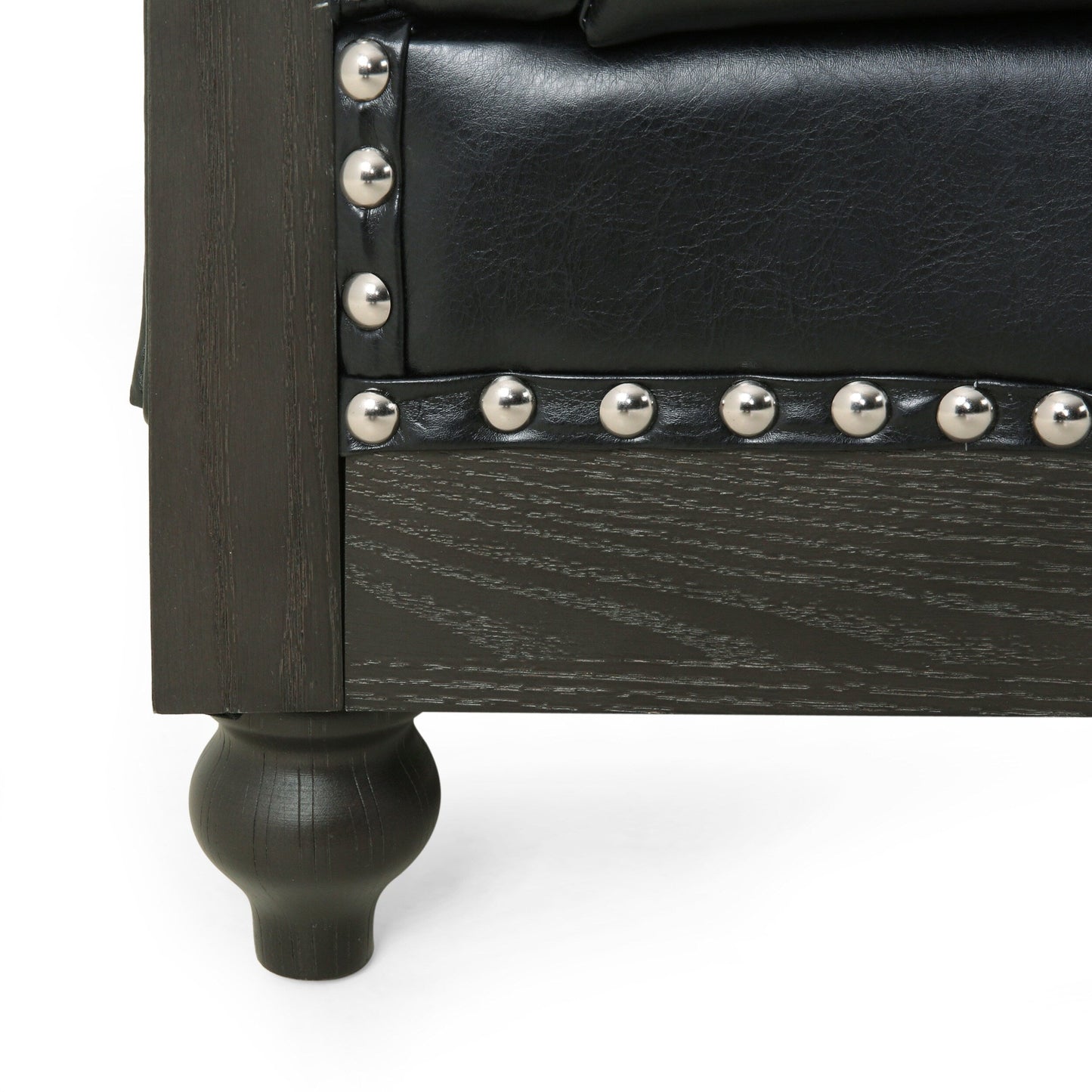 78.75'' PU Leather 3-Seater Sofa with Wooden Legs, Rivet Detailing, and Adjustable Backrest