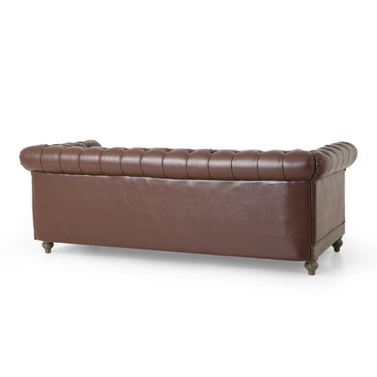 78.75'' PU Leather 3-Seater Sofa with Wooden Legs, Rivet Detailing, and Adjustable Backrest