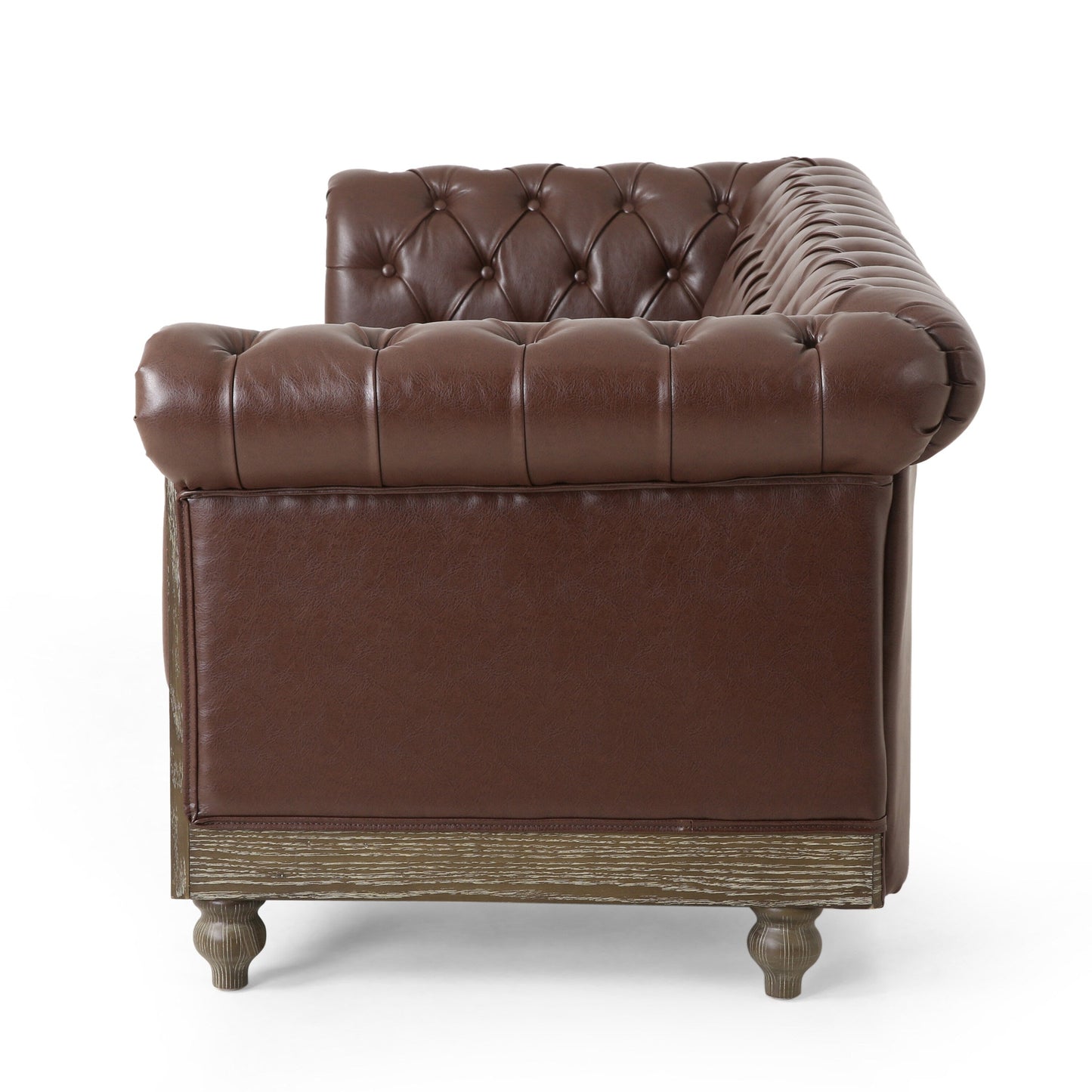 78.75'' PU Leather 3-Seater Sofa with Wooden Legs, Rivet Detailing, and Adjustable Backrest