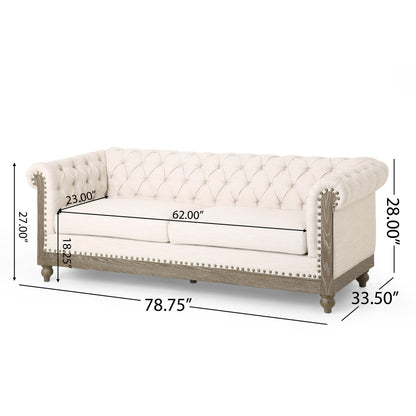 78.75'' PU Leather 3-Seater Sofa with Wooden Legs, Rivet Detailing, and Adjustable Backrest