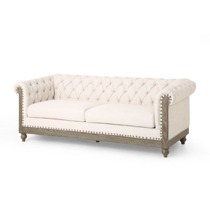 78.75'' PU Leather 3-Seater Sofa with Wooden Legs, Rivet Detailing, and Adjustable Backrest