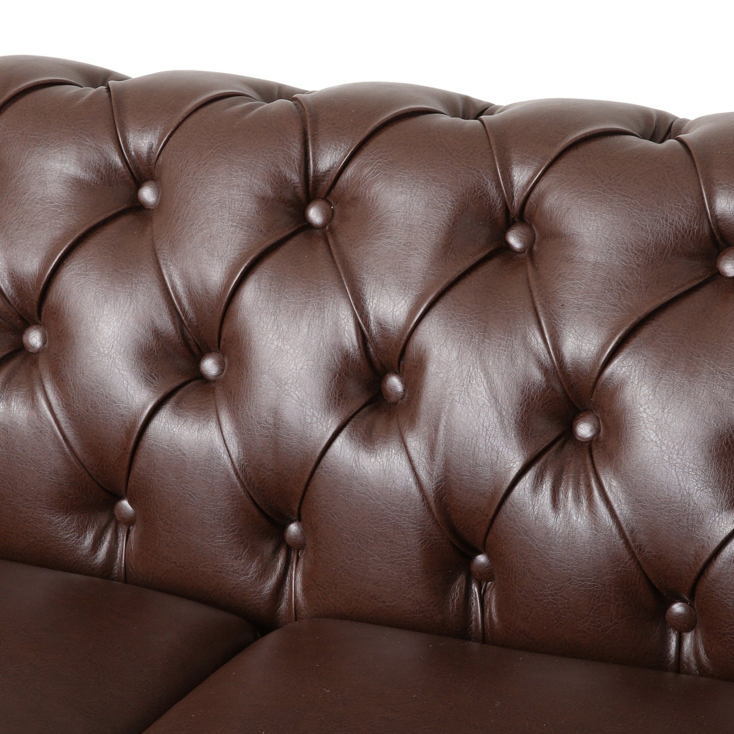 78.75'' PU Leather 3-Seater Sofa with Wooden Legs, Rivet Detailing, and Adjustable Backrest