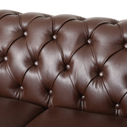 78.75'' PU Leather 3-Seater Sofa with Wooden Legs, Rivet Detailing, and Adjustable Backrest