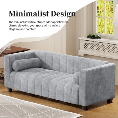 78.7 Chenille Upholstered 3-seater Sofa with Plastic Legs and 2 Pillows for Living Room