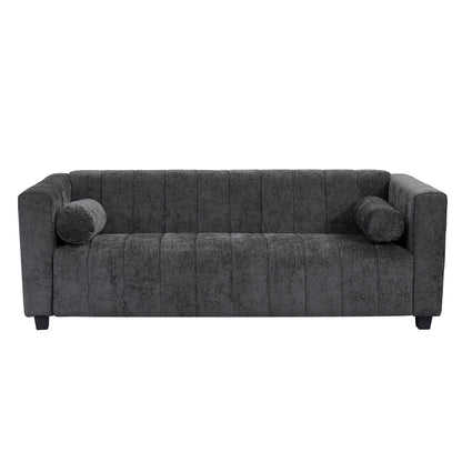 78.7 Chenille Upholstered 3-seater Sofa with Plastic Legs and 2 Pillows for Living Room