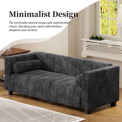 78.7 Chenille Upholstered 3-seater Sofa with Plastic Legs and 2 Pillows for Living Room