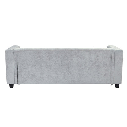 78.7 Chenille Upholstered 3-seater Sofa with Plastic Legs and 2 Pillows for Living Room