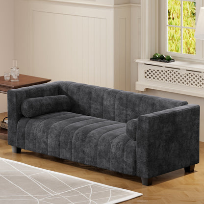 78.7 Chenille Upholstered 3-seater Sofa with Plastic Legs and 2 Pillows for Living Room