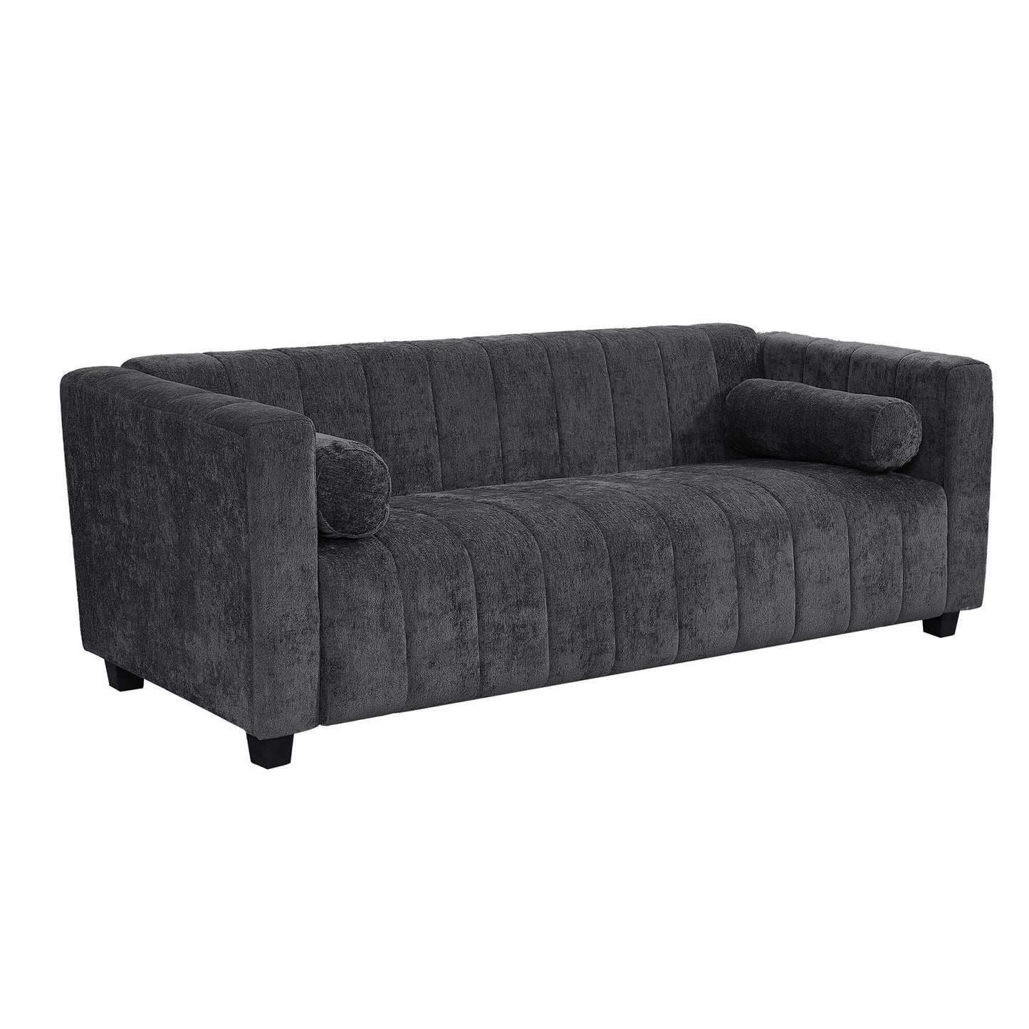 78.7 Chenille Upholstered 3-seater Sofa with Plastic Legs and 2 Pillows for Living Room