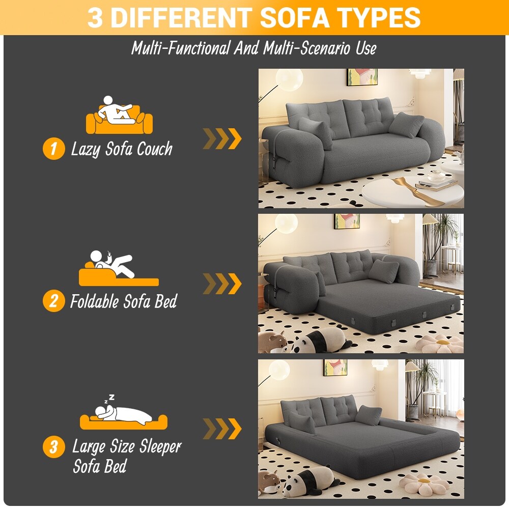 78.7 Teddy 3-Seater Sleeper Sofa Modular Floor, Convertible Lounge