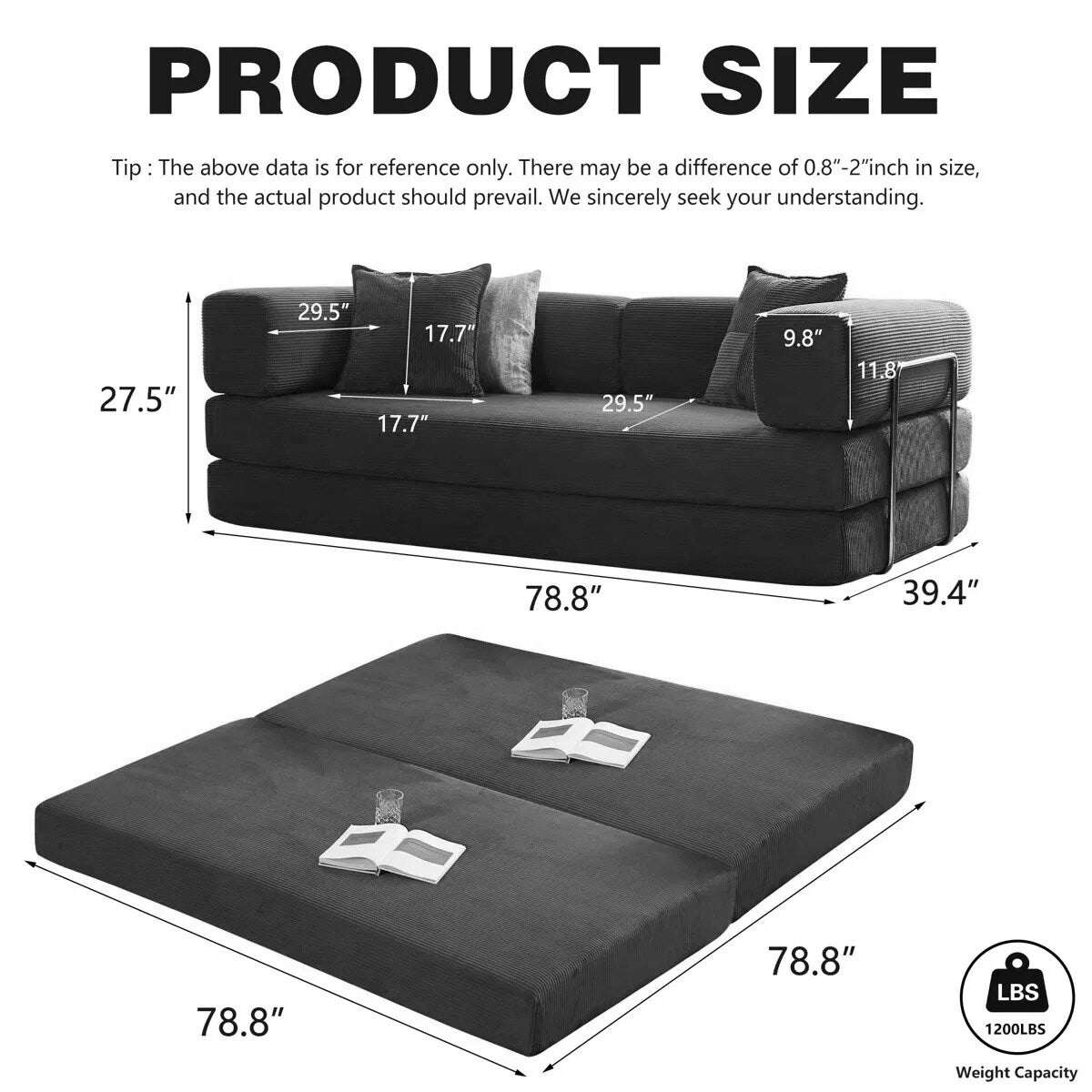 78.8Convertible Sleeper Sofa Bed With Pillow Compression Sofa Comfy Futon Couch Lounge Sleeper Bed