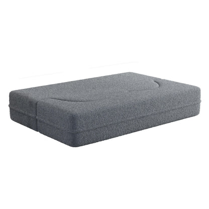 78 Convertible Teddy Fabric Loveseat Foam-Filled Floor Sofa Bed with 2 Pillows and Folding Mattress for Living Room