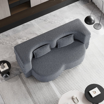 78 Convertible Teddy Fabric Loveseat Foam-Filled Floor Sofa Bed with 2 Pillows and Folding Mattress for Living Room