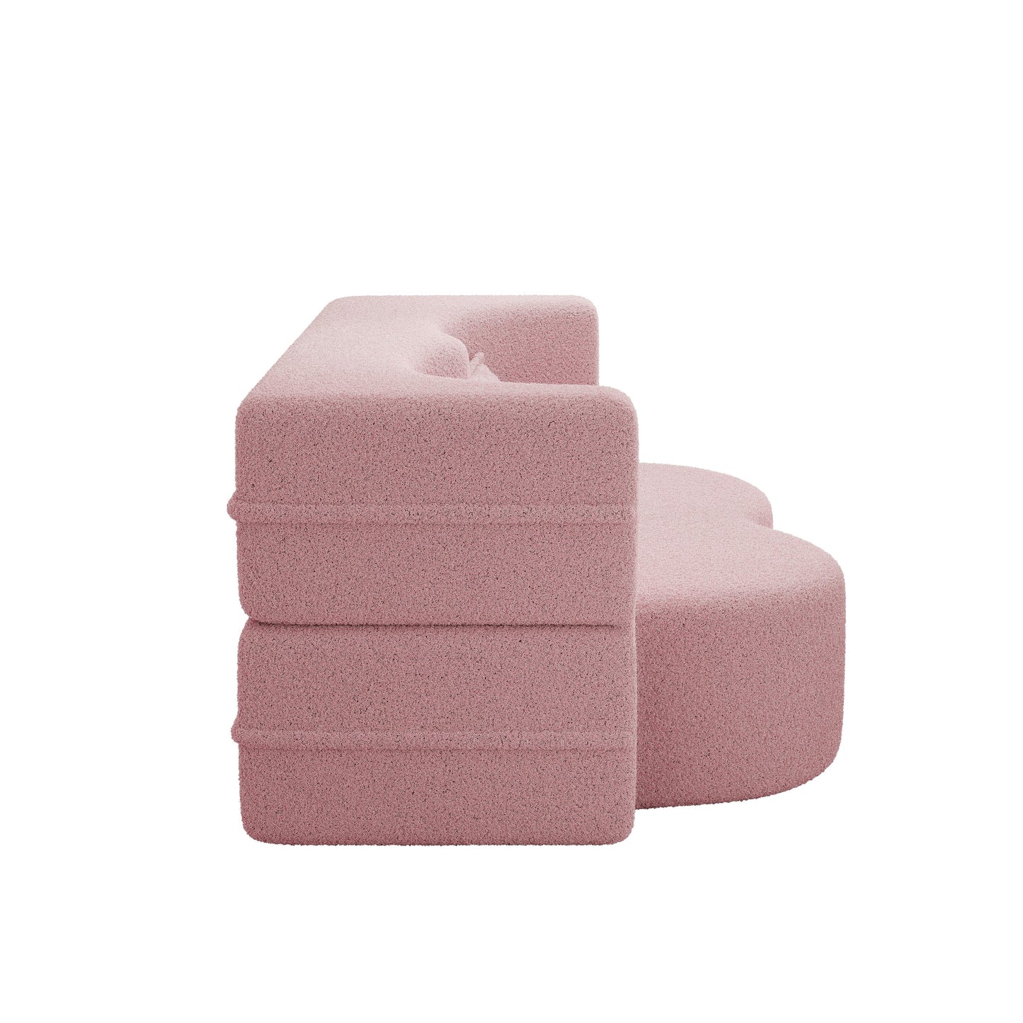 78 Convertible Teddy Fabric Loveseat Foam-Filled Floor Sofa Bed with 2 Pillows and Folding Mattress for Living Room