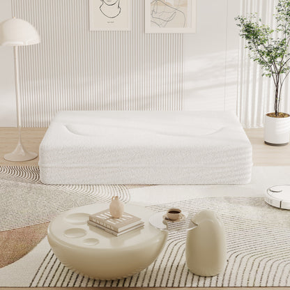 78 Convertible Teddy Fabric Loveseat Foam-Filled Floor Sofa Bed with 2 Pillows and Folding Mattress for Living Room