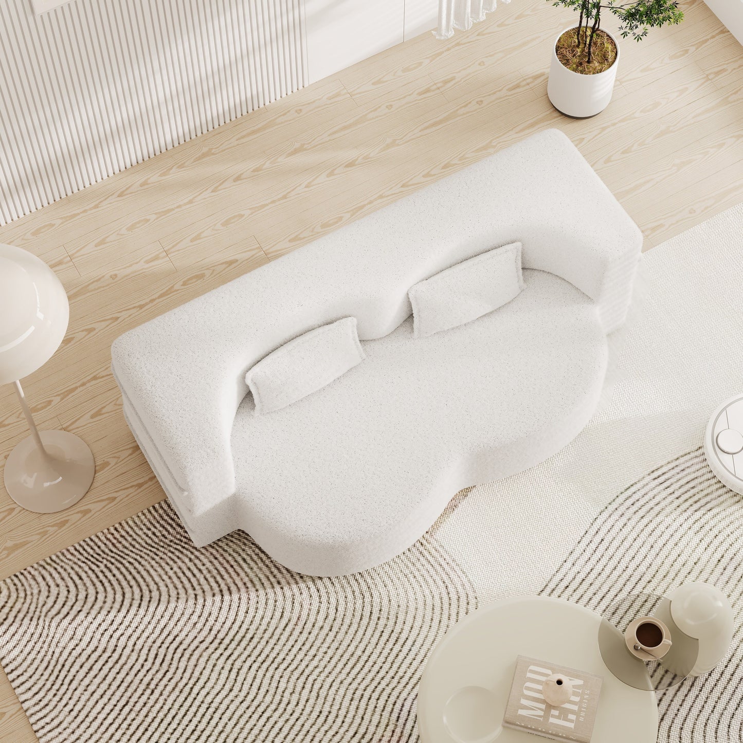78 Convertible Teddy Fabric Loveseat Foam-Filled Floor Sofa Bed with 2 Pillows and Folding Mattress for Living Room