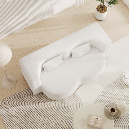 78 Convertible Teddy Fabric Loveseat Foam-Filled Floor Sofa Bed with 2 Pillows and Folding Mattress for Living Room