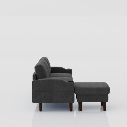 78'' Fabric L-Shaped 3-Seater Convertible Sofa with Storage, USB Port, Cup Holder