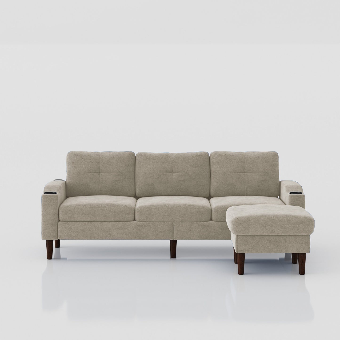 78'' Fabric L-Shaped 3-Seater Convertible Sofa with Storage, USB Port, Cup Holder
