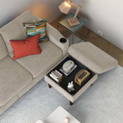 78'' Fabric L-Shaped 3-Seater Convertible Sofa with Storage, USB Port, Cup Holder