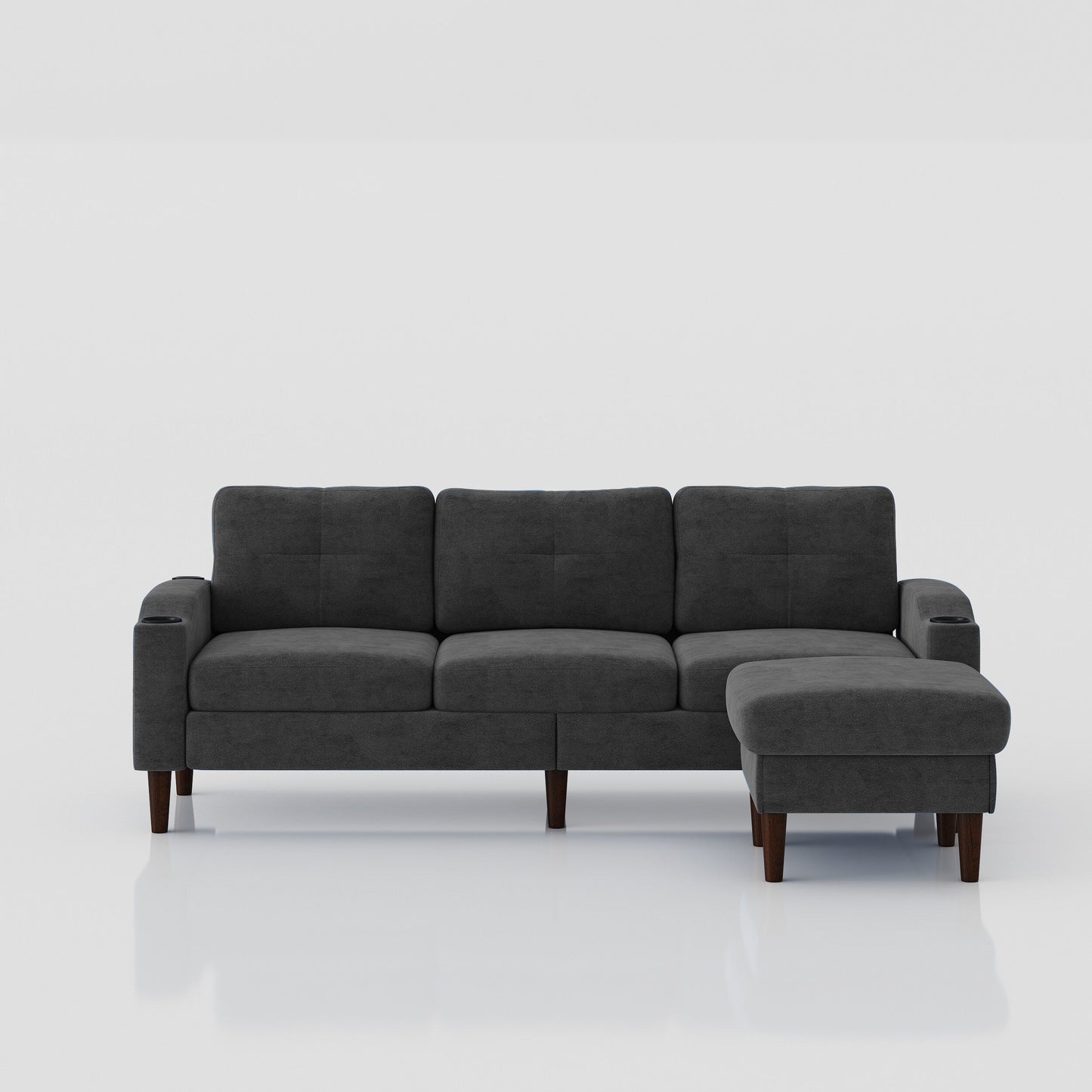 78'' Fabric L-Shaped 3-Seater Convertible Sofa with Storage, USB Port, Cup Holder