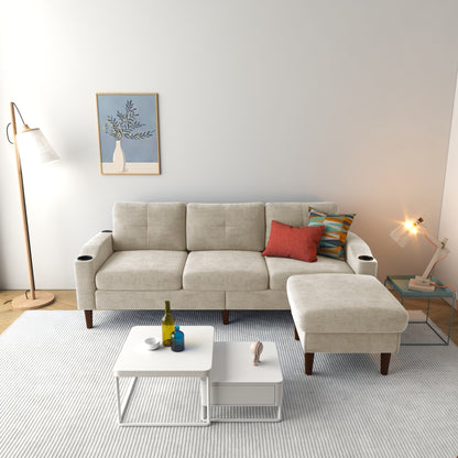 78'' Fabric L-Shaped 3-Seater Convertible Sofa with Storage, USB Port, Cup Holder