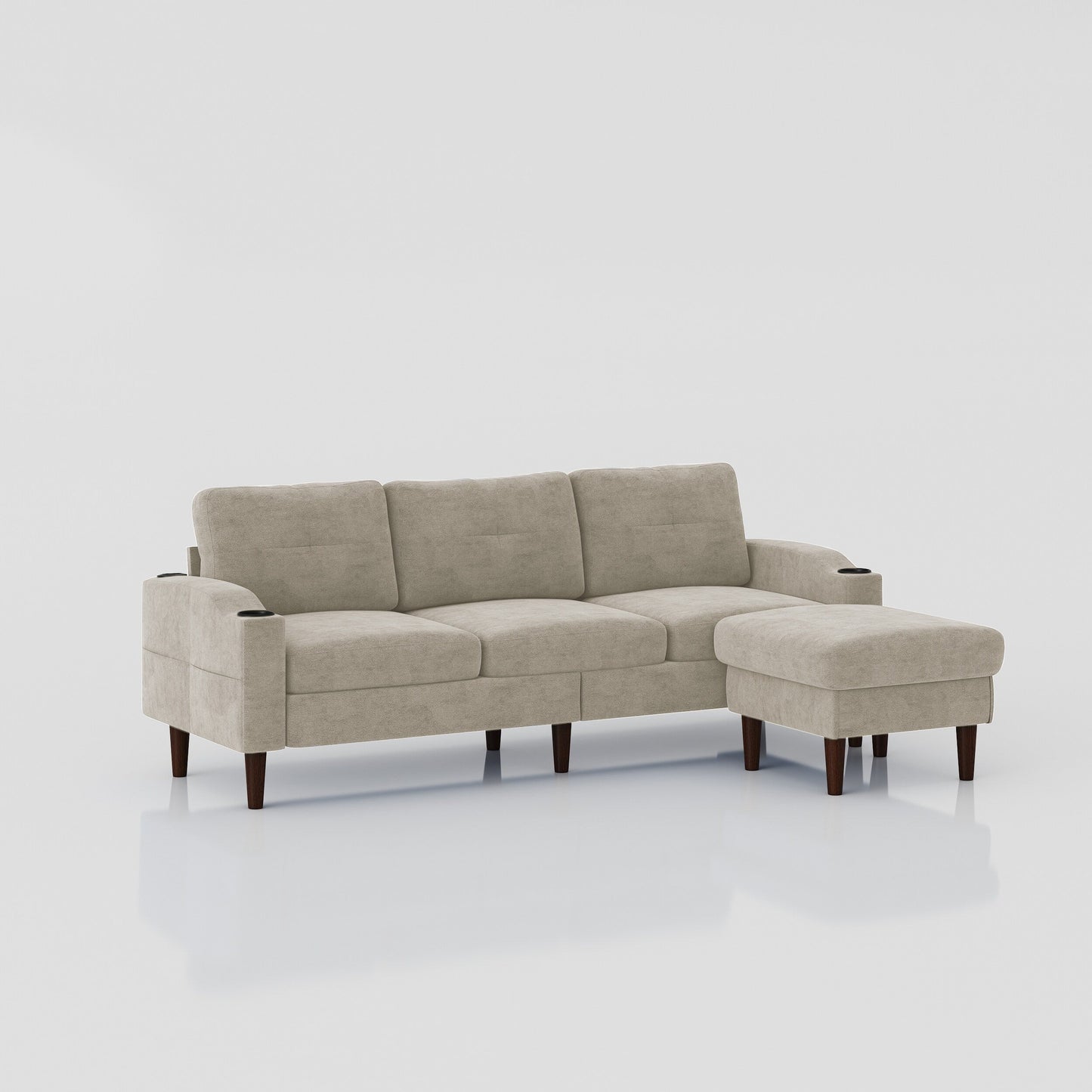 78'' Fabric L-Shaped 3-Seater Convertible Sofa with Storage, USB Port, Cup Holder