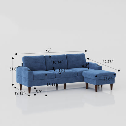 78'' Fabric L-Shaped 3-Seater Convertible Sofa with Storage, USB Port, Cup Holder