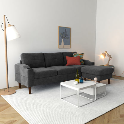 78'' Fabric L-Shaped 3-Seater Convertible Sofa with Storage, USB Port, Cup Holder