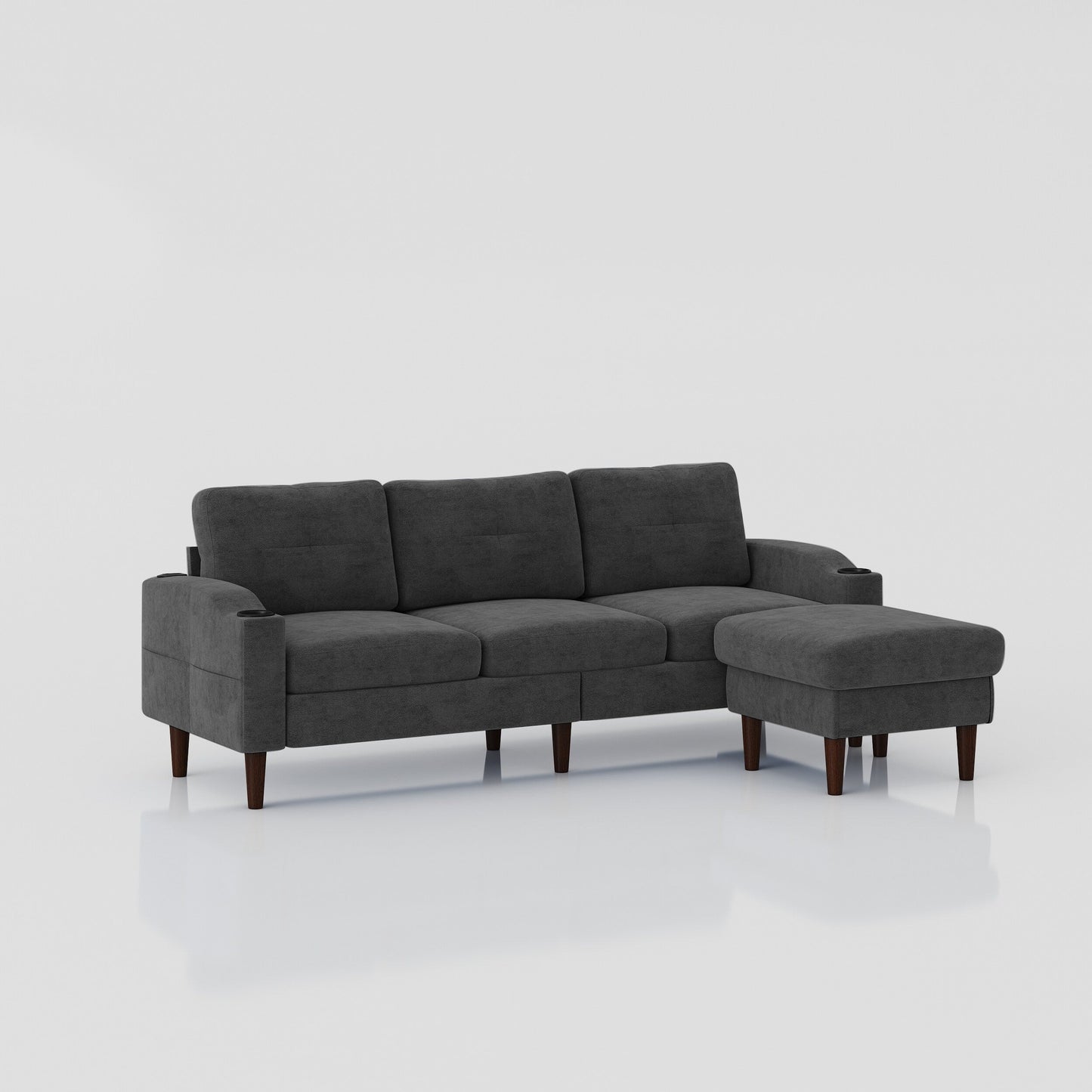 78'' Fabric L-Shaped 3-Seater Convertible Sofa with Storage, USB Port, Cup Holder