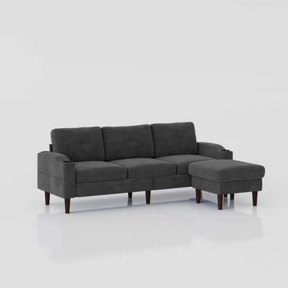 78'' Fabric L-Shaped 3-Seater Convertible Sofa with Storage, USB Port, Cup Holder