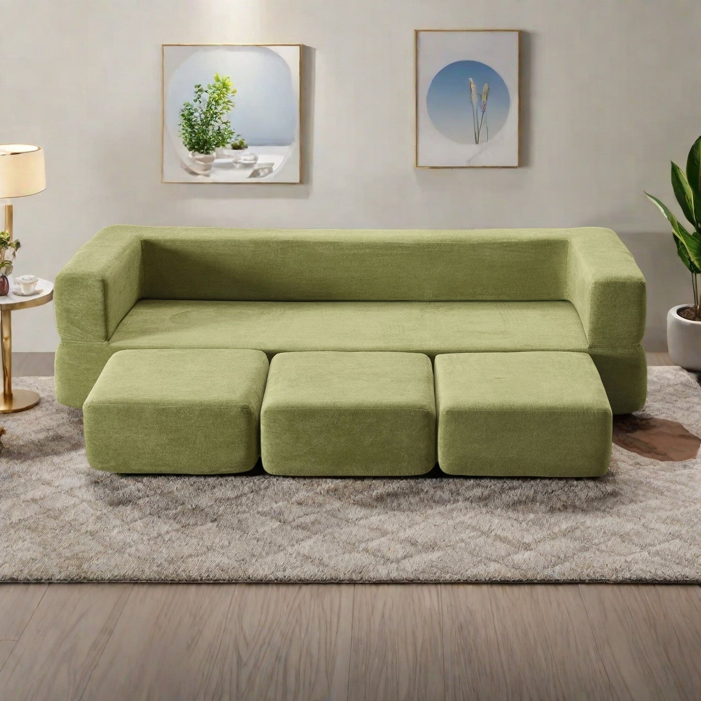 79.14 Chenille 3-Seater Sofa with High-Density Foam, Zippered Removable Cover and Foldable Play Mat