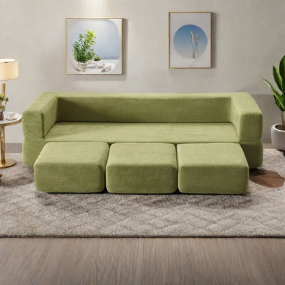 79.14 Chenille 3-Seater Sofa with High-Density Foam, Zippered Removable Cover and Foldable Play Mat