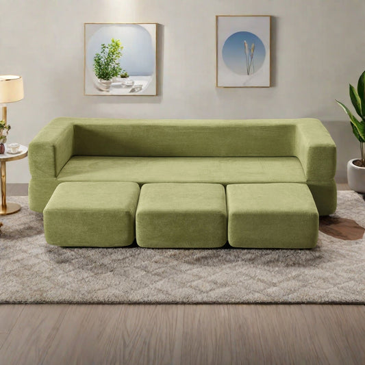 79.14 Chenille 3-Seater Sofa with High-Density Foam, Zippered Removable Cover and Foldable Play Mat