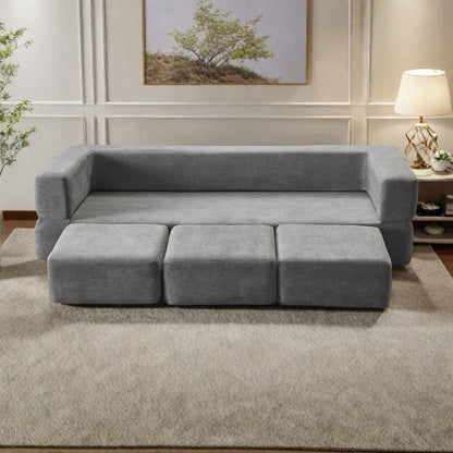 79.14 Chenille 3-Seater Sofa with High-Density Foam, Zippered Removable Cover and Foldable Play Mat